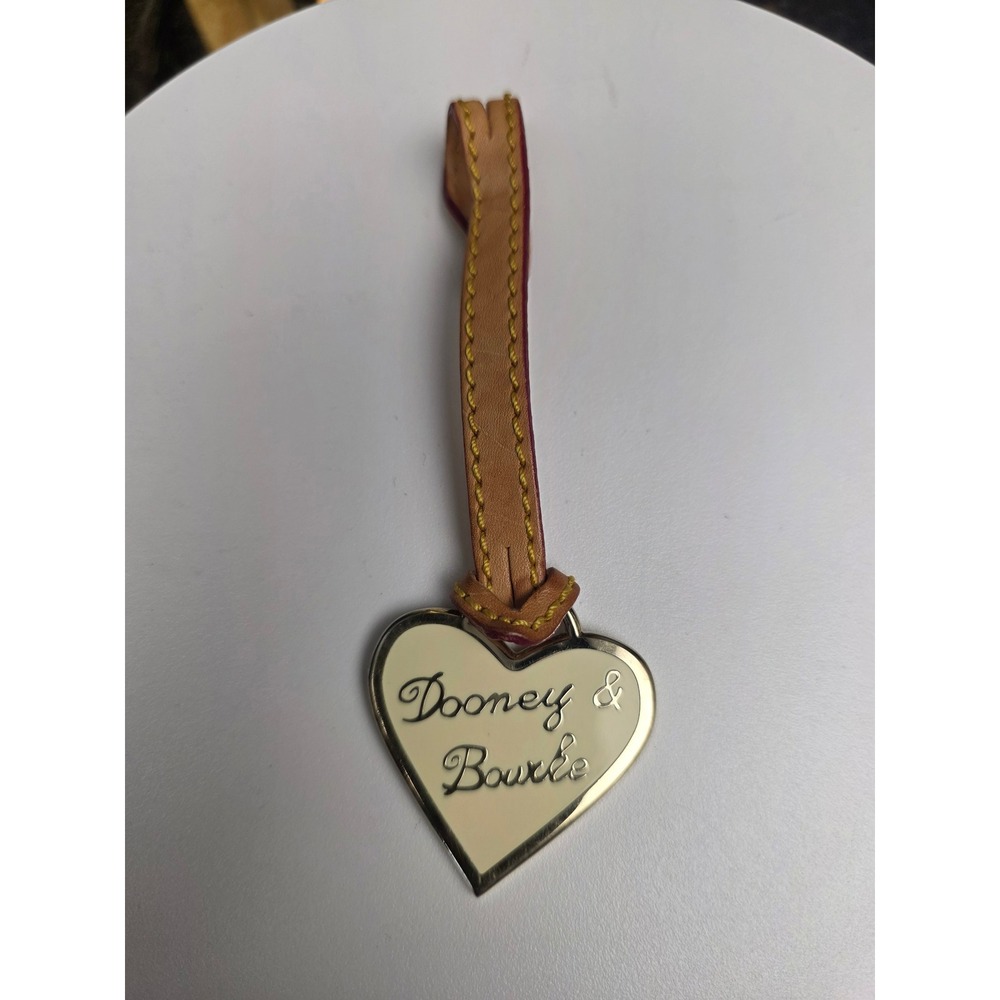 Dooney & Bourke Bag Charm OS Tan Gold Heart Leather Vachetta Fob Logo Classic